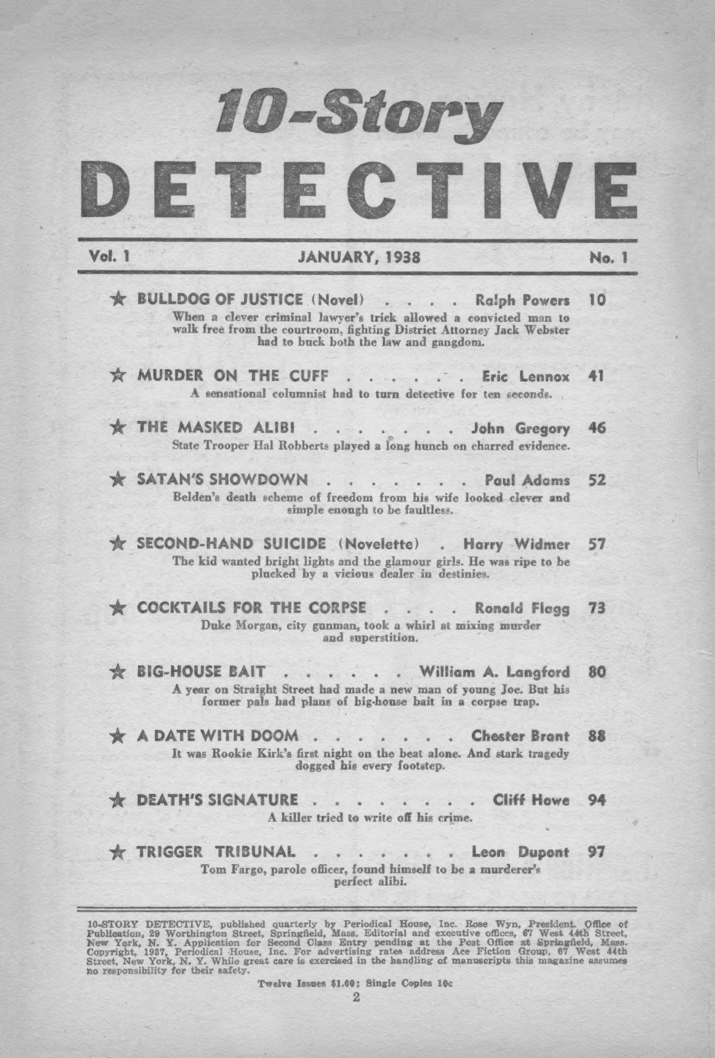 10-Story Detective January 1938 pulp reprint