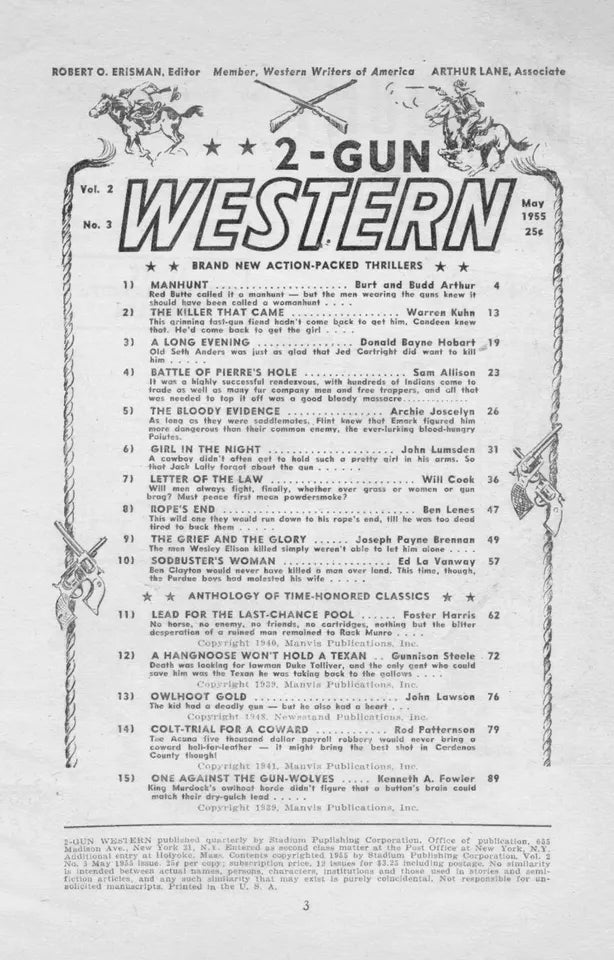 2-Gun Western May 1955 pulp replica Burt Budd Arthur Warren Kuhn
